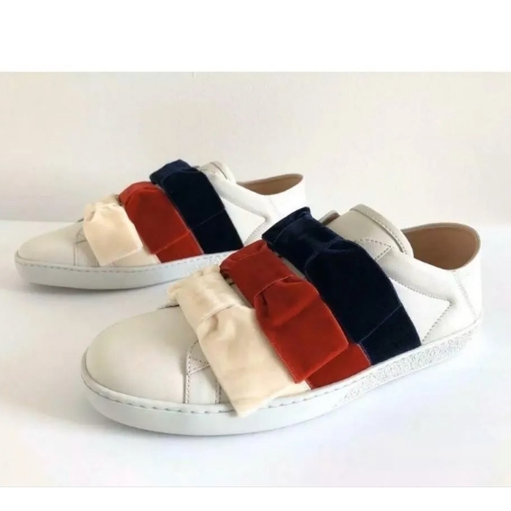Gucci New Ace 524989 Leather & Velvet Bow Slip-on Bee Women Sneakers Size 35 - Picture 11 of 12